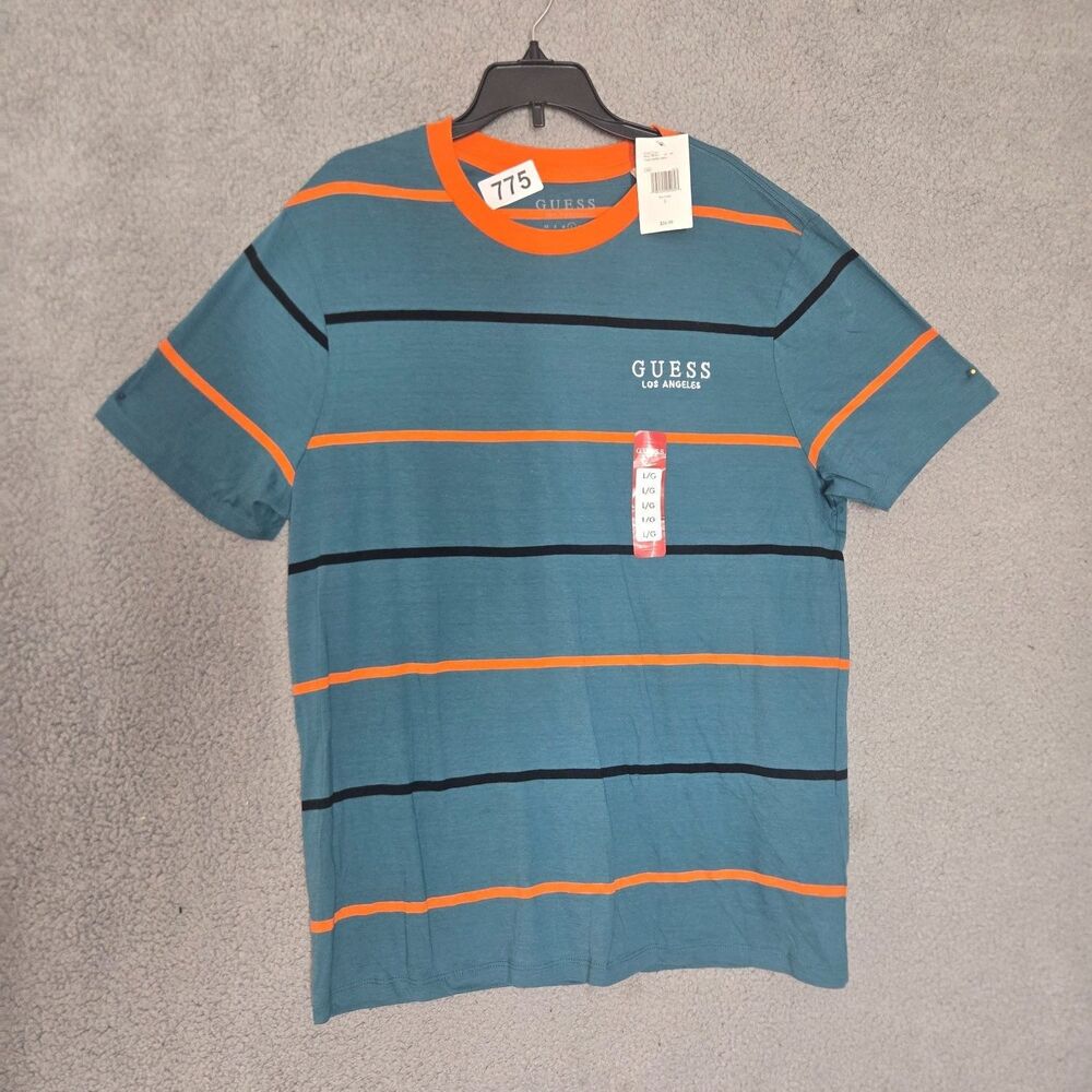 Guess Los Angeles T-Shirt Tyler Striped Crew Mens L Blue Neck NWT Embroidered